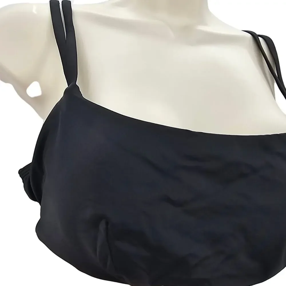 Andie Swim Womans size L The Rockaway Bikini Top Double Strap Black NEW